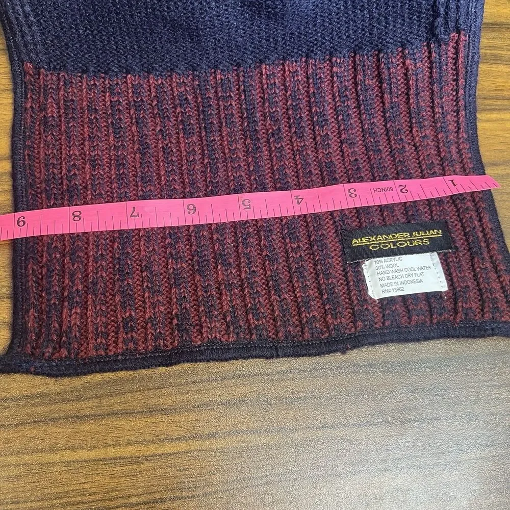 Alexander Julian Scarf Wool Blend Navy Blue Red Long Rectangle Double Sided